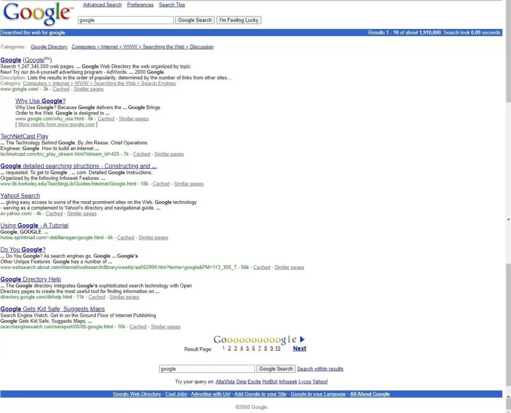 Tampilan Google 2000