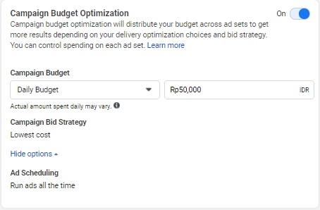 Aktifkan campaign budget optimization