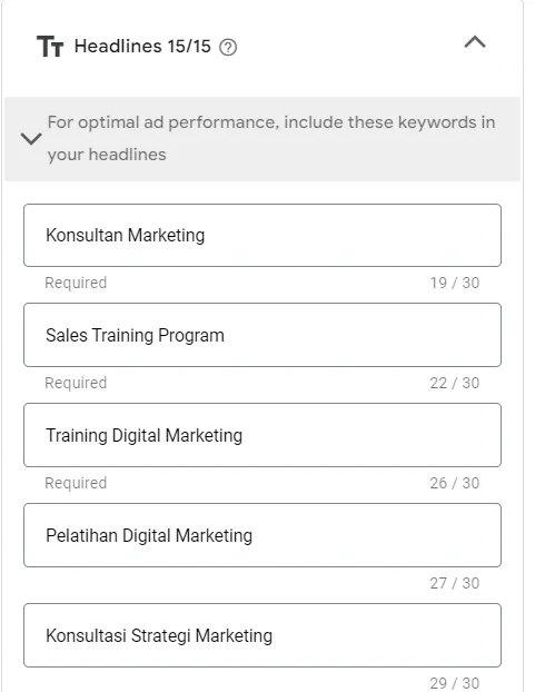 struktur iklan google ads - headline