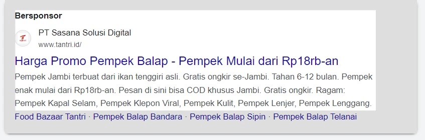 contoh pembuatan google ads untuk Pempek Balap Jambi 1