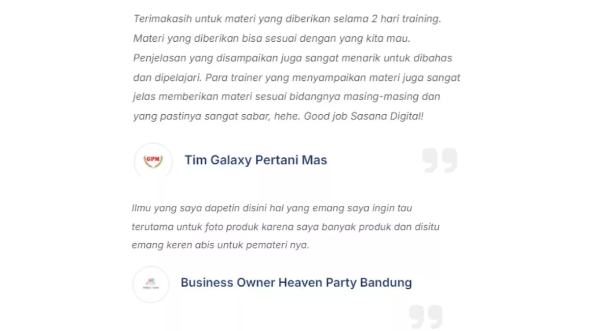 testimoni klisen sasana digital soal private training & corporate training2