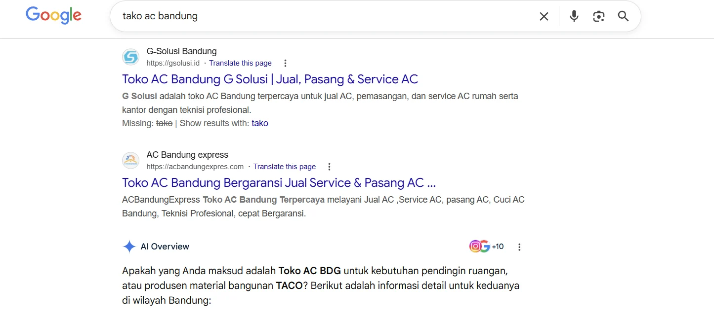 hasil pencarian Web E-commerce Gsolusi.id masuk dalam AI Overview Google