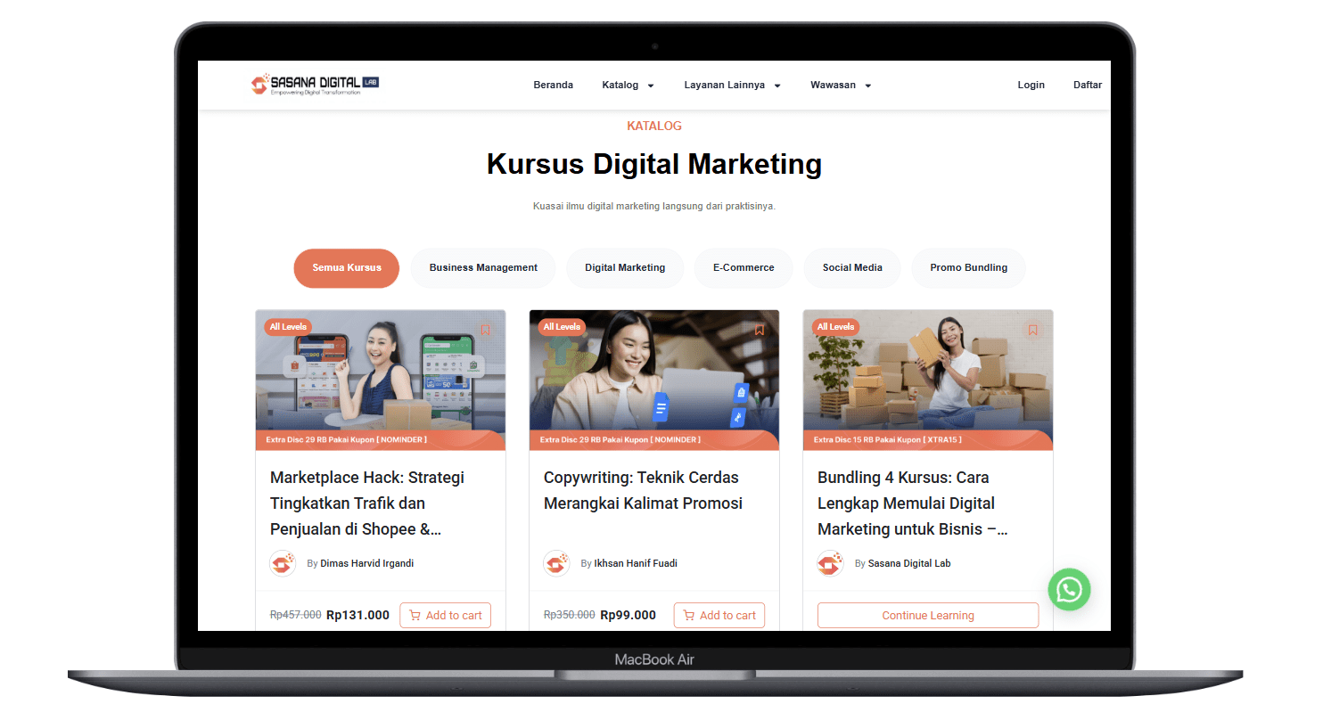 Contoh Pembutan website LMS untuk Kursus Digital Marketing