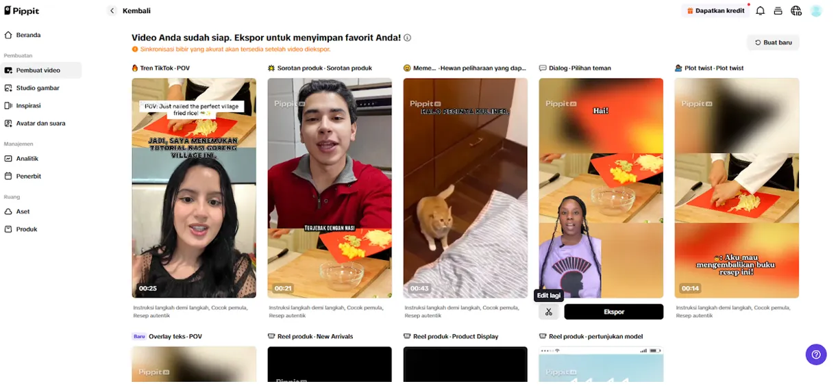 tunggu video sampai siap dan export video